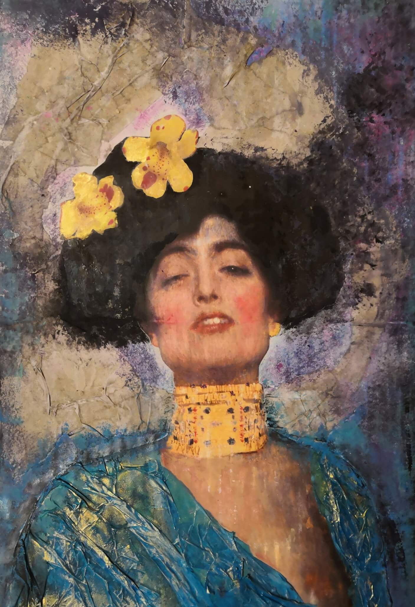 Collage inspirat en l'obra de Gustav Klimt "Judith amb el cap de Holofernes"